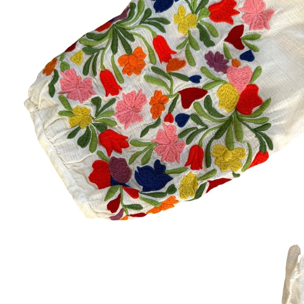 Vanessa Virginia Anthropologie Women's Peasant Blouse Embroidered Pom Pom Boho - Picture 6 of 12
